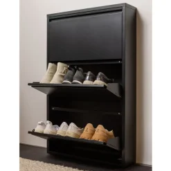 WOOOD Schoenenkast Sabine Zwart - 66x103x16 cm