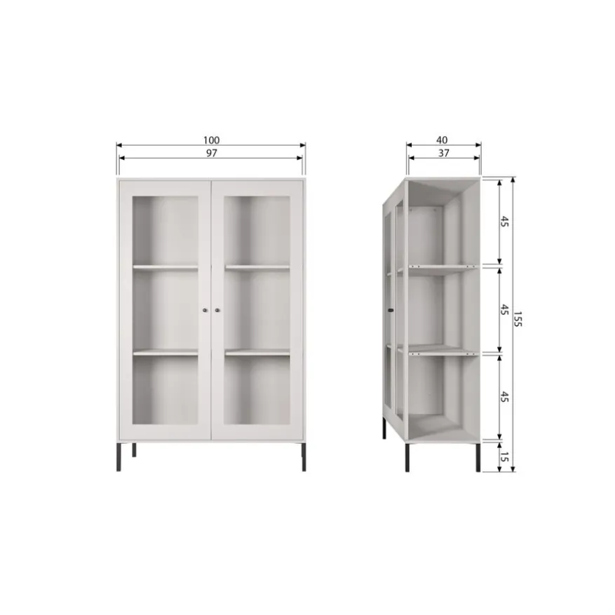 WOOOD Vitrinekast Xam Grijs - 100x155x40 cm