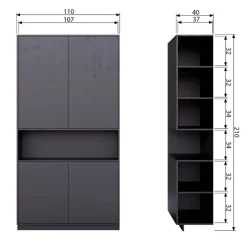 WOOOD Wandkast Finca Zwart - 110x210x40 cm