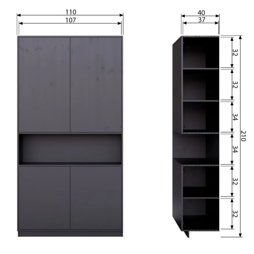 WOOOD Wandkast Finca Zwart - 110x210x40 cm