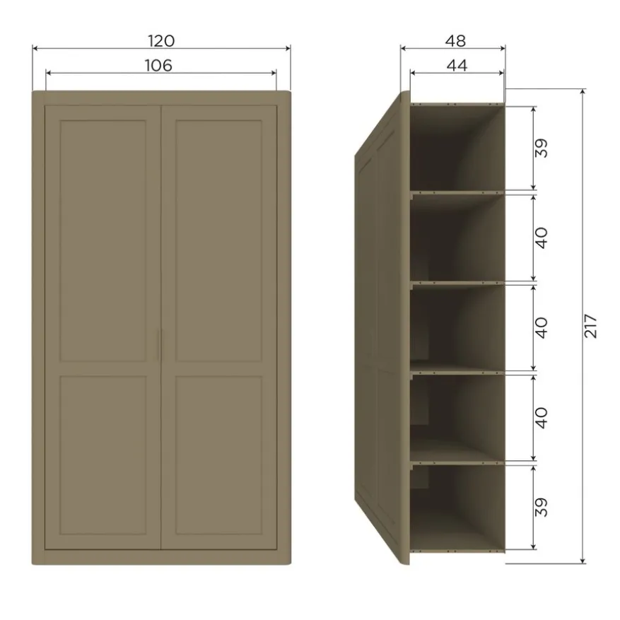 WOOOD Wandkast Gunnar Mud - 120x217x48 cm