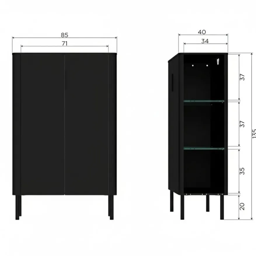 WOOOD Wandkast Gunnar Zwart - 85x135x39 cm