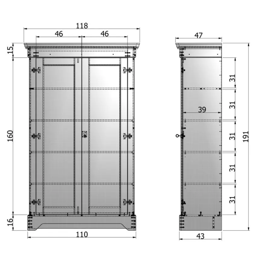 WOOOD Wandkast Isabel Grijs - 118x191x47 cm
