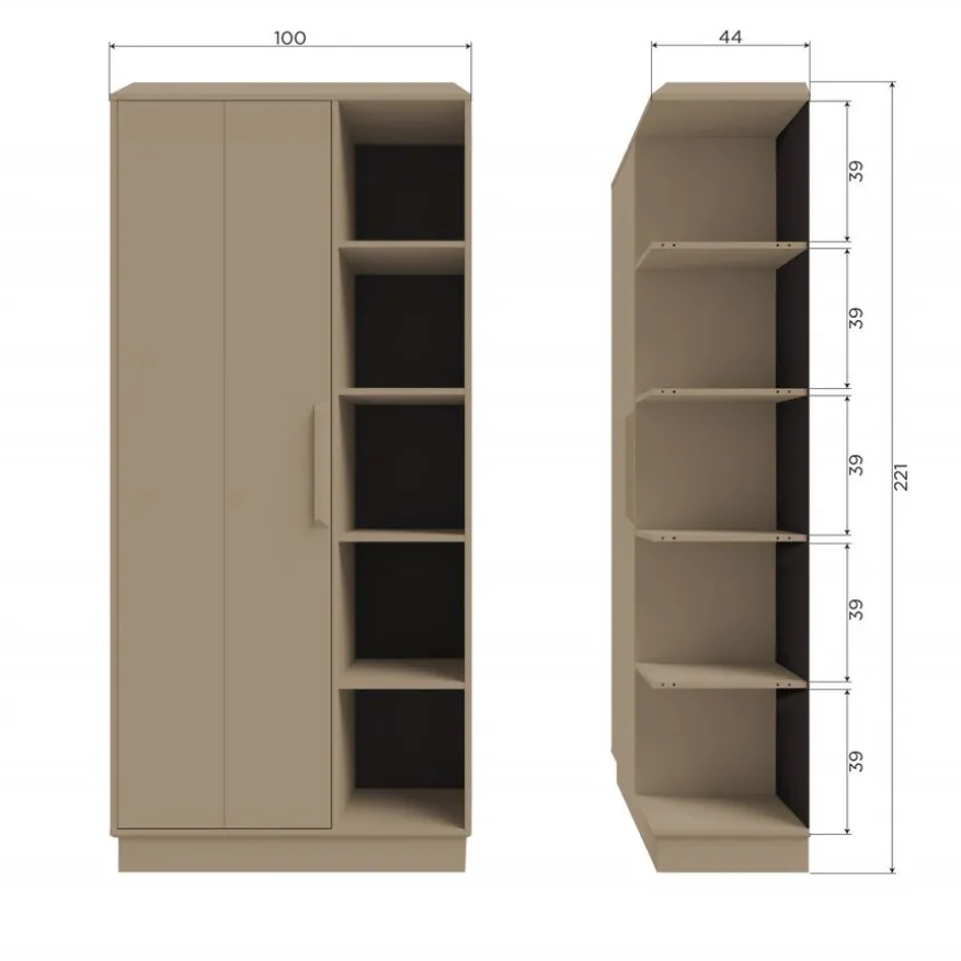 WOOOD Wandkast Lowen Mud - 100x221x44 cm