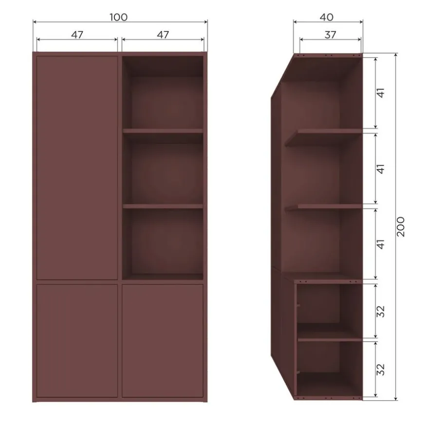 WOOOD Wandkast Merel Bordeaux - 100x200x40 cm