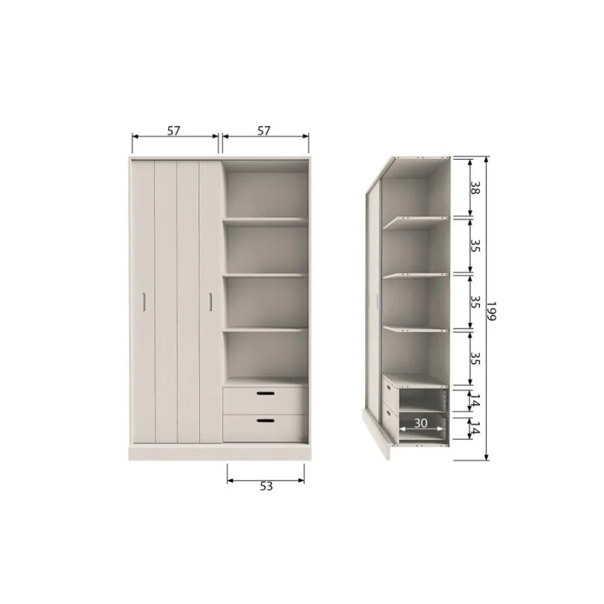 WOOOD Wandkast Mila Grijs - 120x200x42 cm