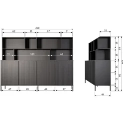 WOOOD Wandkast New Gravure Naturel - 200x150x44 cm