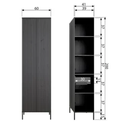 WOOOD Wandkast New Gravure Zwart - 60x210x42 cm
