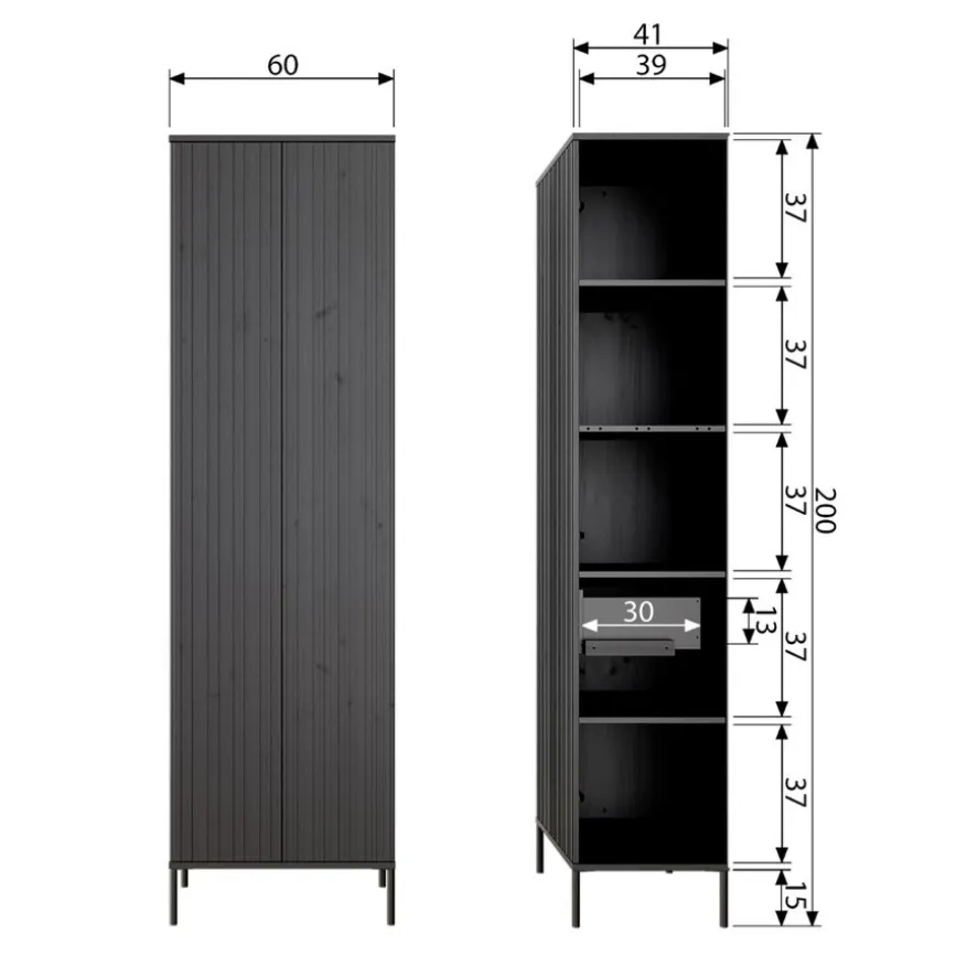 WOOOD Wandkast New Gravure Zwart - 60x210x42 cm
