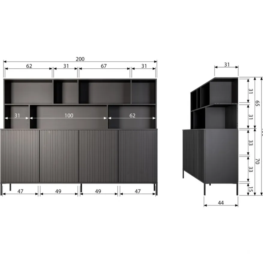 WOOOD Wandkast New Gravure Zwart - 200x150x44 cm
