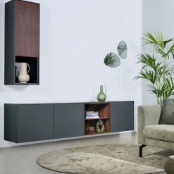 Zwevend Dressoir Cannes Zwart - 242x59x49 cm